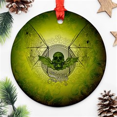 Awesome Creepy Skull With Wings Ornament (round) by FantasyWorld7