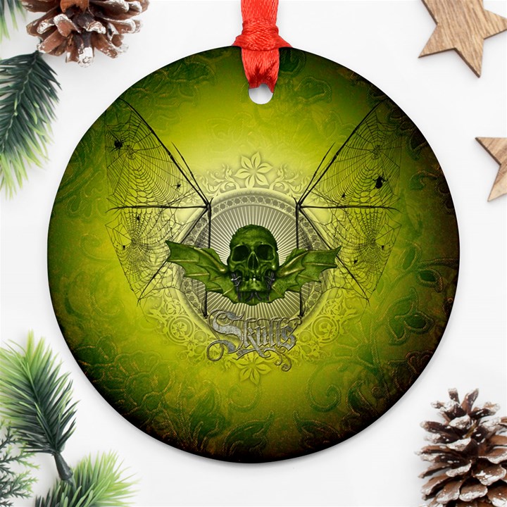 Awesome Creepy Skull With Wings Ornament (Round)