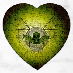 Awesome Creepy Skull With Wings Jigsaw Puzzle (heart) by FantasyWorld7