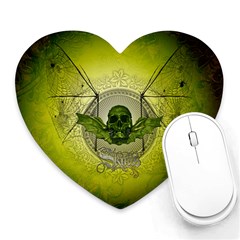 Awesome Creepy Skull With Wings Heart Mousepads by FantasyWorld7