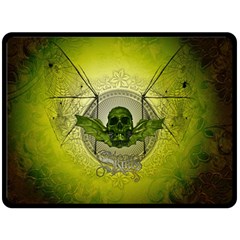 Awesome Creepy Skull With Wings Fleece Blanket (large)  by FantasyWorld7