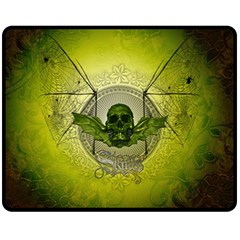 Awesome Creepy Skull With Wings Fleece Blanket (medium)  by FantasyWorld7