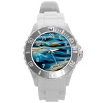 Ocean Waves Round Plastic Sport Watch (L) Front