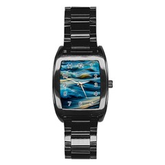 Ocean Waves Stainless Steel Barrel Watch by WensdaiAmbrose