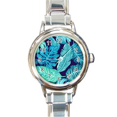 Tropical Greens Leaves Banana Round Italian Charm Watch by Mariart