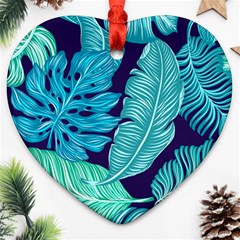 Tropical Greens Leaves Banana Heart Ornament (two Sides) by Mariart