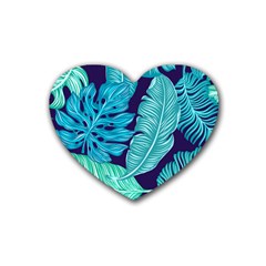 Tropical Greens Leaves Banana Rubber Coaster (heart)  by Mariart