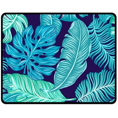 Tropical Greens Leaves Banana Fleece Blanket (medium)  by Mariart