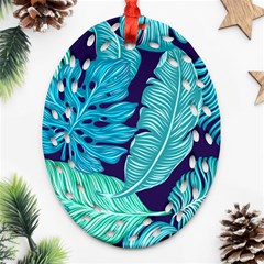 Tropical Greens Leaves Banana Ornament (oval Filigree) by Mariart