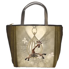 Funny Giraffe With Herats And Butterflies Bucket Bag by FantasyWorld7