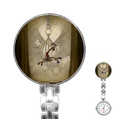 Funny Giraffe With Herats And Butterflies Stainless Steel Nurses Watch by FantasyWorld7