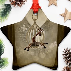 Funny Giraffe With Herats And Butterflies Ornament (star) by FantasyWorld7