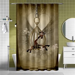 Funny Giraffe With Herats And Butterflies Shower Curtain 48  X 72  (small)  by FantasyWorld7