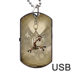 Funny Giraffe With Herats And Butterflies Dog Tag Usb Flash (two Sides) by FantasyWorld7