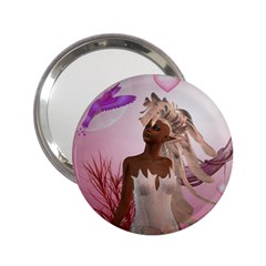 Wonderful Fairy With Feather Hair 2 25  Handbag Mirrors by FantasyWorld7