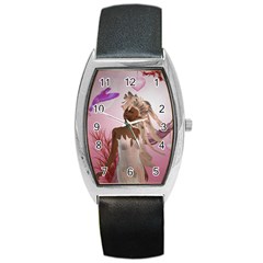 Wonderful Fairy With Feather Hair Barrel Style Metal Watch by FantasyWorld7