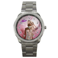 Wonderful Fairy With Feather Hair Sport Metal Watch by FantasyWorld7