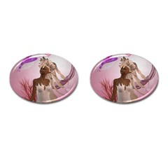 Wonderful Fairy With Feather Hair Cufflinks (oval) by FantasyWorld7