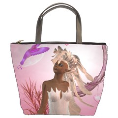 Wonderful Fairy With Feather Hair Bucket Bag by FantasyWorld7