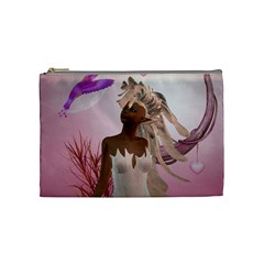 Wonderful Fairy With Feather Hair Cosmetic Bag (medium) by FantasyWorld7