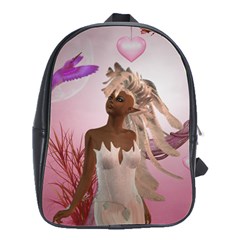 Wonderful Fairy With Feather Hair School Bag (large) by FantasyWorld7