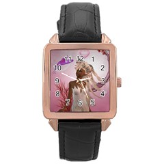 Wonderful Fairy With Feather Hair Rose Gold Leather Watch  by FantasyWorld7