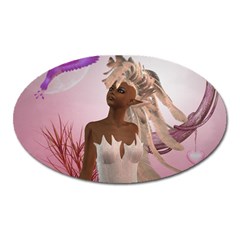 Wonderful Fairy With Feather Hair Oval Magnet by FantasyWorld7