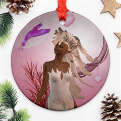 Wonderful Fairy With Feather Hair Round Ornament (two Sides) by FantasyWorld7