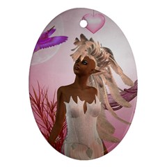 Wonderful Fairy With Feather Hair Oval Ornament (two Sides) by FantasyWorld7