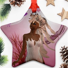 Wonderful Fairy With Feather Hair Star Ornament (two Sides) by FantasyWorld7