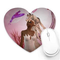 Wonderful Fairy With Feather Hair Heart Mousepads by FantasyWorld7