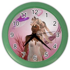 Wonderful Fairy With Feather Hair Color Wall Clock by FantasyWorld7