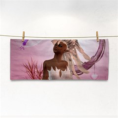 Wonderful Fairy With Feather Hair Hand Towel by FantasyWorld7