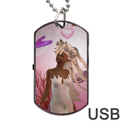 Wonderful Fairy With Feather Hair Dog Tag Usb Flash (two Sides) by FantasyWorld7