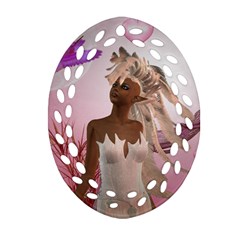 Wonderful Fairy With Feather Hair Oval Filigree Ornament (two Sides) by FantasyWorld7