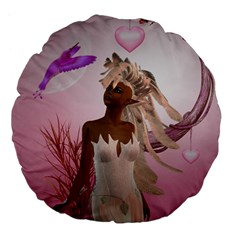 Wonderful Fairy With Feather Hair Large 18  Premium Flano Round Cushions by FantasyWorld7