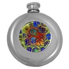 Time Clock Distortion Round Hip Flask (5 Oz) by Mariart