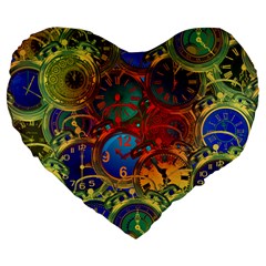 Time Clock Distortion Large 19  Premium Flano Heart Shape Cushions by Mariart