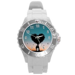 Tree Heart At Sunset Round Plastic Sport Watch (l) by WensdaiAmbrose