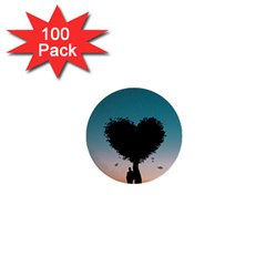 Tree Heart At Sunset 1  Mini Buttons (100 Pack)  by WensdaiAmbrose