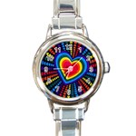 Rainbow Pop Heart Round Italian Charm Watch Front