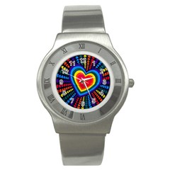 Rainbow Pop Heart Stainless Steel Watch by WensdaiAmbrose