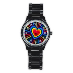 Rainbow Pop Heart Stainless Steel Round Watch by WensdaiAmbrose