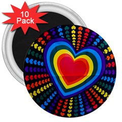 Rainbow Pop Heart 3  Magnets (10 pack) 