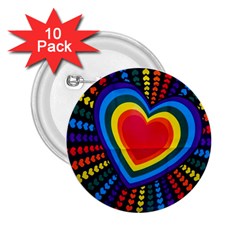 Rainbow Pop Heart 2 25  Buttons (10 Pack)  by WensdaiAmbrose