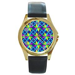 Pattern Star Abstract Background Round Gold Metal Watch by Pakrebo