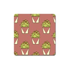 Cactus Pattern Background Texture Square Magnet by Pakrebo