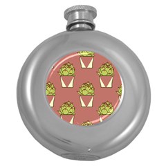 Cactus Pattern Background Texture Round Hip Flask (5 Oz) by Pakrebo