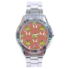 Cactus Pattern Background Texture Stainless Steel Analogue Watch by Pakrebo