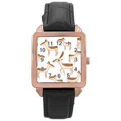 Seamless Deer Pattern Design Rose Gold Leather Watch  by Pakrebo